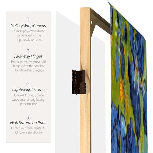 Red Lantern 3 ft. Short Double Sided Works of Van Gogh Canvas Folding Screen Irises/Starry Night Over Rhone 3 Panel Freestanding Partition and Separator for Modern and Contemporary Bedroom Home Office Red Lantern