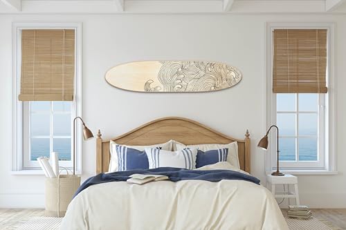 Creative Co-Op Coastal Decorative Surfboard Wall Décor for Living Room; Contemporary Wave Design Overlaid On Light Natural Wood, 65.5" Creative Co-Op