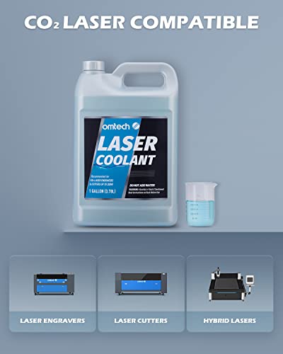 OMTech CO2 Laser Coolant Non Conductive Liquid Cooler Heat Transfer Fluid for Laser Engraver Water Chiller, Prediluted Antifreeze Coolant for Laser Tubes, 1 gal Blue Transparent Water Cooling Solution OMTech
