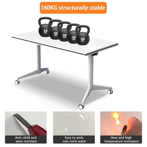 BTTBAOM White Folding Conference Table Bussiness Conference Room Tables with Flip-Top Design & Silent Wheels Portable for Trainings Offices Seminar Rooms (2pack, 47.3" D X 23.6" W X 29.5" H) BTTBAOM