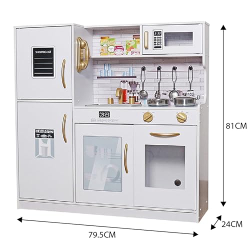 TOUCH US Wooden Play Kitchen Toy Set with Light, Kids Children Pretend Toy Kitchen Playset, Sink with Faucet, Oven, Microwave, Kitchenware Set Accessories for Ages 3-8 Girls Boys touch us