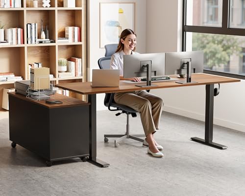 OffiGo 55 Inch L Shaped Electric Standing Desk with Drawers & File Cabinet Sets, Executive Sit Stand Desk, Height Adjustable Computer Desk for Home Office, Writing, Workstation, Walnut+Black OffiGo