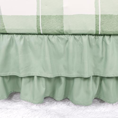 HNHUAMING 4-Piece Crib Bedding Set for Girls Boys, Baby Crib Bedding Set for Newborn & Infant, Neutral Nursery Bed Set Includes Comforter, Fitted Sheet, Crib Skirt, and Diaper Stacker, Green Checkered HNHUAMING