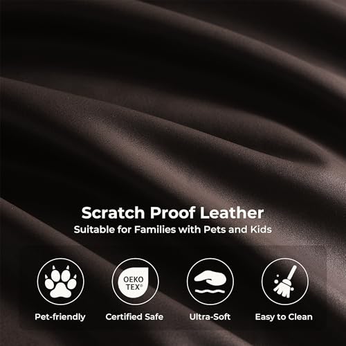 SITJOY Pet Friendly Leather Power Recliner Chair, Zero Wall Hugger RV Recliners with Power Headrest, Charging Ports, Side Pockets, Down-Filled, Scratch Resistant Waterproof Faux Leather in Dark Brown