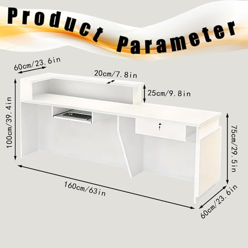 63in Reception Desk with Counter,Modern Front Desk Reception Counter for Checkout, Lobby, Beauty Salon (Left high)