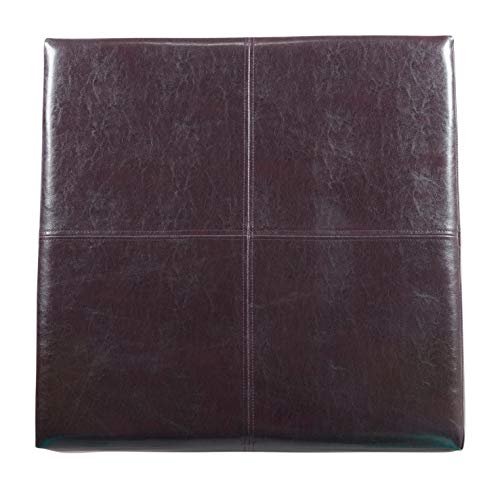 Homepop Home Decor |K2380-E155 | Luxury Large Faux Leather Square Storage Ottoman | Ottoman with Storage for Living Room & Bedroom, Distressed Brown HomePop