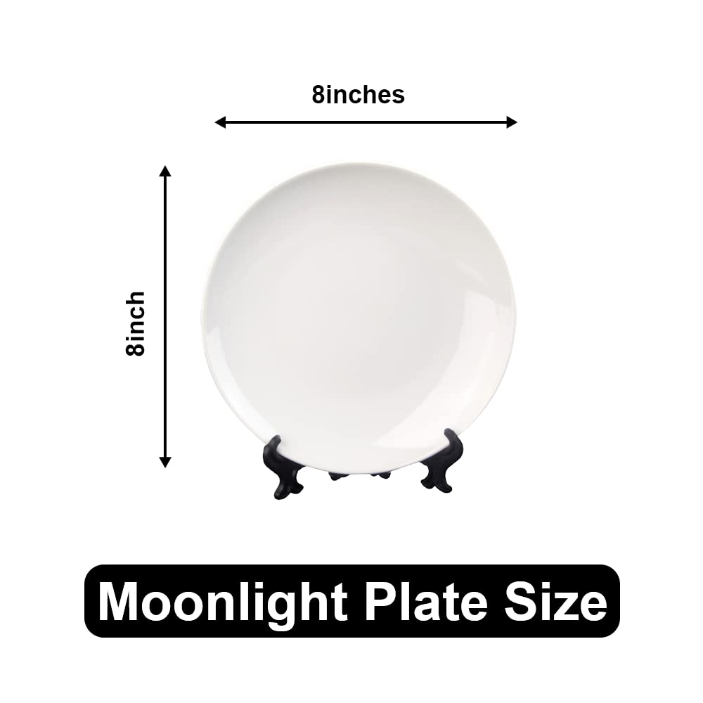 MR.R Set of 2 Sublimation Blanks White Ceramic Moon Plate with Stand,Porcelain Plates, 8 inch Round Dessert or Salad Plate, Lead-Free, Safe in Microwave, Oven, and Freezer MR.R