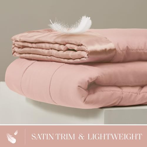 Madison Park Windom Down Alternative Blanket, Premium 3M Scotchgard Moisture Wicking Treatment, Lightweight and Soft Bed Cover For All Season, Satin Trim, Blush Full/Queen Madison Park