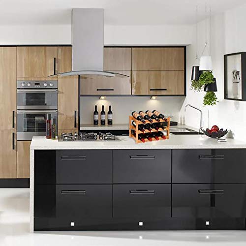 FOSTERSOURCE Wine Rack, Natural Bamboo Storage Rack Freestanding Countertop Stackable Display Shelf Wine Bottle Holder (3-Tiers 12-Bottles) FOSTERSOURCE