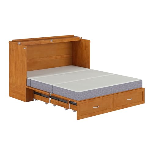 AFI Hamilton Queen Murphy Bed Chest with Mattress, Storage, and Built-in Charger in Light Toffee AFI