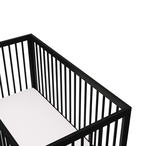 Storkcraft Santorini Deluxe 5-in-1 Convertible Crib with Bonus Toddler Guardrail (Black with Driftwood) – GREENGUARD Gold Certified, Toddler Guardrail Included in Box, Fits Standard Crib Mattress Storkcraft