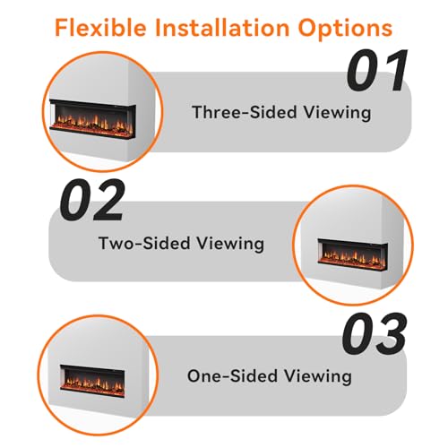 3 Sided Electric Fireplace, 50" Smart WiFi Fire Place Mount/Built-in, 12 Realistic Flame Colors, 5 Color Brightness, 1500W with Timer Remote Control, Log, Crystals JINJUNYE
