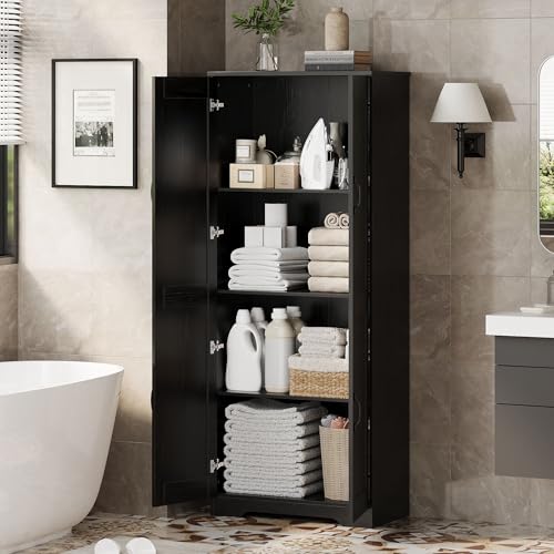IDEALHOUSE Tall Pantry Cabinet, 60" Kitchen Pantry Storage Cabinet with 2 Doors and Adjustable Shelves, Freestanding Kitchen Cabinet, Cupboard for Dining Room, Bathroom, Antique Black IDEALHOUSE