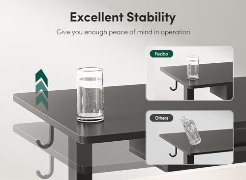 FEZIBO Adjustable Height Electric Standing Desk with Double Drawer, 55 x 24 Inches Stand Up Home Office Desk with Splice Tabletop, Black Frame/Black Top FEZIBO