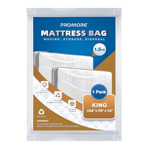 PROMORE Plastic Mattress Bag for Disposal Moving or Storage, Clear Waterproof Mattress Protector Covers - King/Cal King Size (1.5Mil) PROMORE