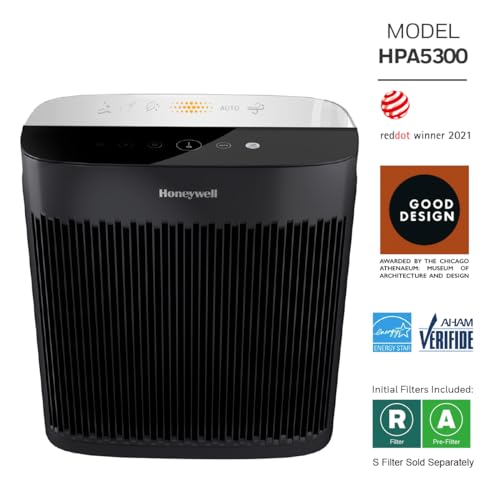 Honeywell InSight Series HEPA Air Purifier for Home, Extra-Large Rooms, includes Air Quality Monitor, Reduces Allergens, Smoke, Wildfire Smoke, Dust, Pollen, Pet Dander and More, Black, HPA5300B Honeywell