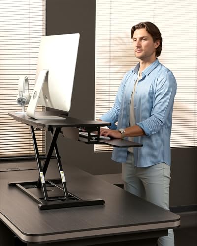 FLEXISPOT 35″ Electric Standing Desk Converter – Motorized Height Adjustable Sit Stand Riser, Fits Dual Monitors & Laptop, Wide Keyboard Tray, Smooth Quiet Lift, Home Office & Workstation Upgrade FLEXISPOT