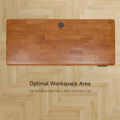 ONBRILL Standing Desk, 55x23.6 Inches Whole-Piece Board Rectangle Stand Up Desk with Solid Wood Desktop and Memory Controller, Adjustable Height from 28-46 Inches for Home & Office, Brown ONBRILL