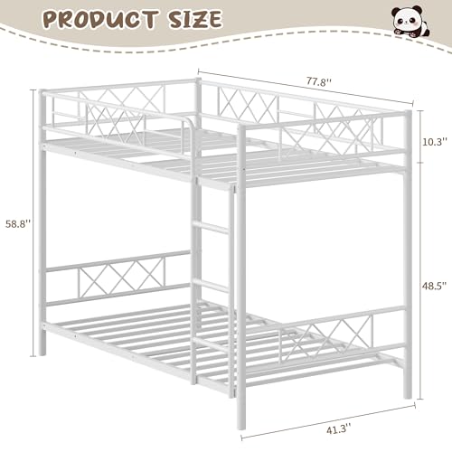 Garvee Twin Over Twin Bunk Bed with Stairs, Heavy Duty Metal Construction & High Guardrail, Sturdy Steel Slats Support, No Box Spring, Space Efficient, White Garvee