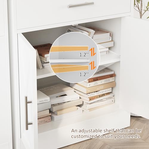 Vongrasig Farmhouse Coffee Bar Cabinet, Small Sideboard Buffet with Storage, Modern Kitchen Storage Cabinet with 1 Drawer and 2 Doors for Kitchen, Dining Room, White Vongrasig