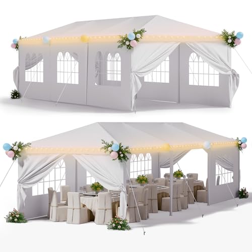 Homall 10' × 30' Party Tent Outdoor Tent for Party Rainproof Wedding Tent Event Booth for up to 40 People, Canopy Tent with Removable Sidewalls (White) Homall
