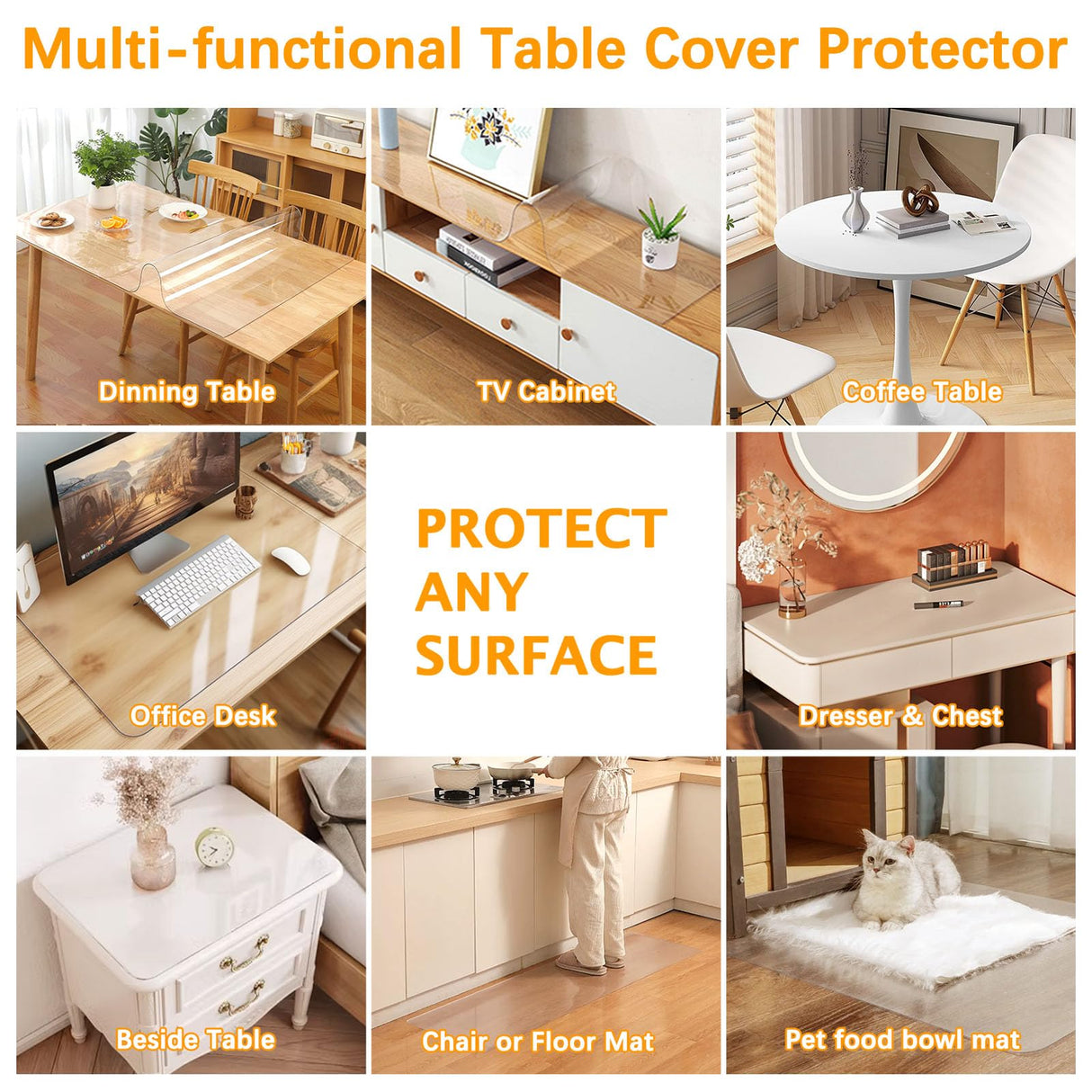 42 x 96 Inch 8ft Clear Plastic Dining Table Protector Tablecloth Desk Pad Mat Wooden Furniture Coffee Glass Conference Dinner Banquet Table Cloth Top Protection Countertop Cover Waterproof PVC Vinyl Easy Easy Life