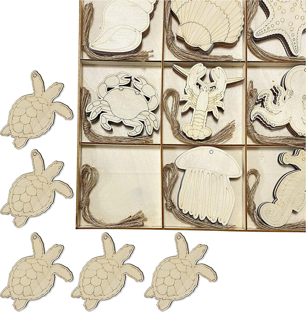 45 Pack Unfinished Wooden Ocean Sea Animals Cutouts for DIY Crafts 3.5 Inch 5 Peices Each WoodArtSupply
