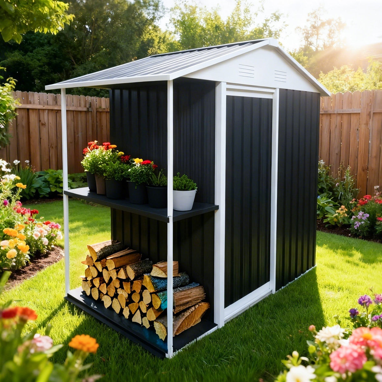 6 x 4 Ft Outdoor Storage Shed with Rack