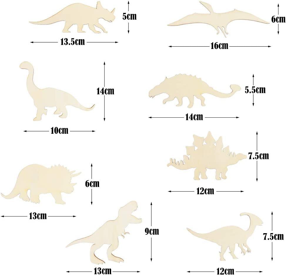 48 Pack Unfinished Wooden Dinosaur Animal Cutouts,Pterosauria,Tyrannosaurus Rex,Triceratops,Stegosaurus,Ankylosaurus Shapes (6 Pcs/Shape) WoodArtSupply
