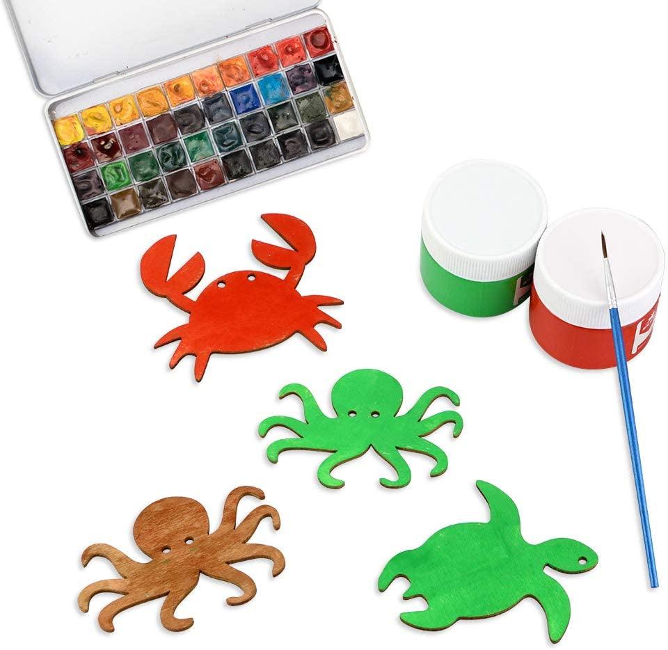 48 Pack Unfinished Wooden Ocean Sea Animal Life Cutouts,Octopus,Shark,Whale,Dolphin,Turtle,Crab,Squid,Seahorse Shapes (6 Pcs/Shape) WoodArtSupply