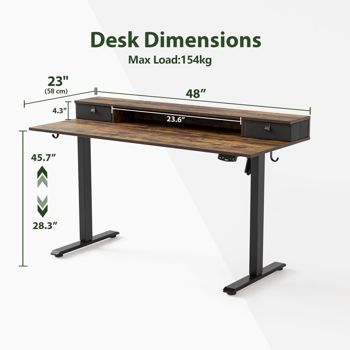 48 x 23 Inches Height Adjustable Electric Standing Desk with 2 Drawers, Stand Up Electric Desk Adjustable Height, Sit Stand Computer Gaming Table with Splice Board, Dark Walnut Agilestic