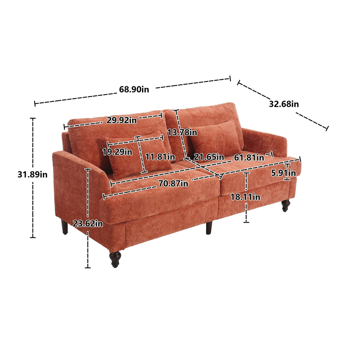 Mid Century Modern Fabric Loveseat Sofa, 2 Seat Upholstered Couch