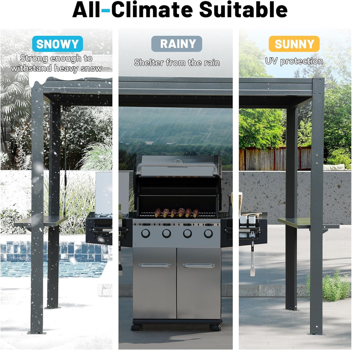8x5 Ft Grill Louvered Pergola for Outdoor Grill
