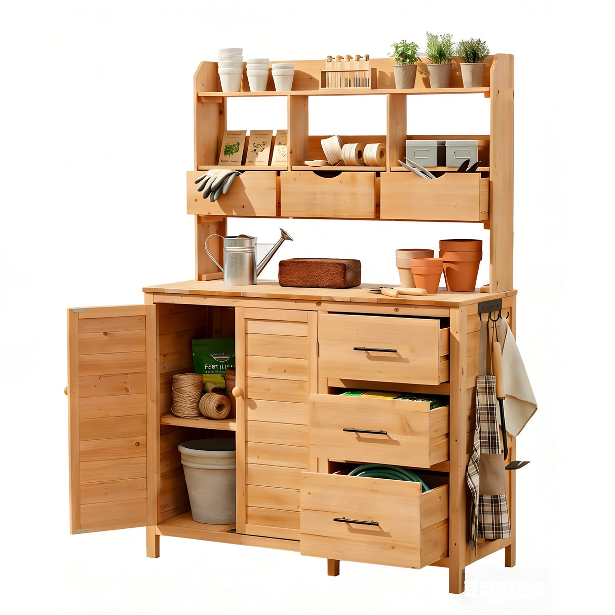TOPMAX Farmhouse Patio Potting Bench with Storage and Workstation