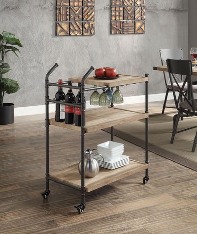 Brantley Oak & Sandy Black Finish Serving Cart