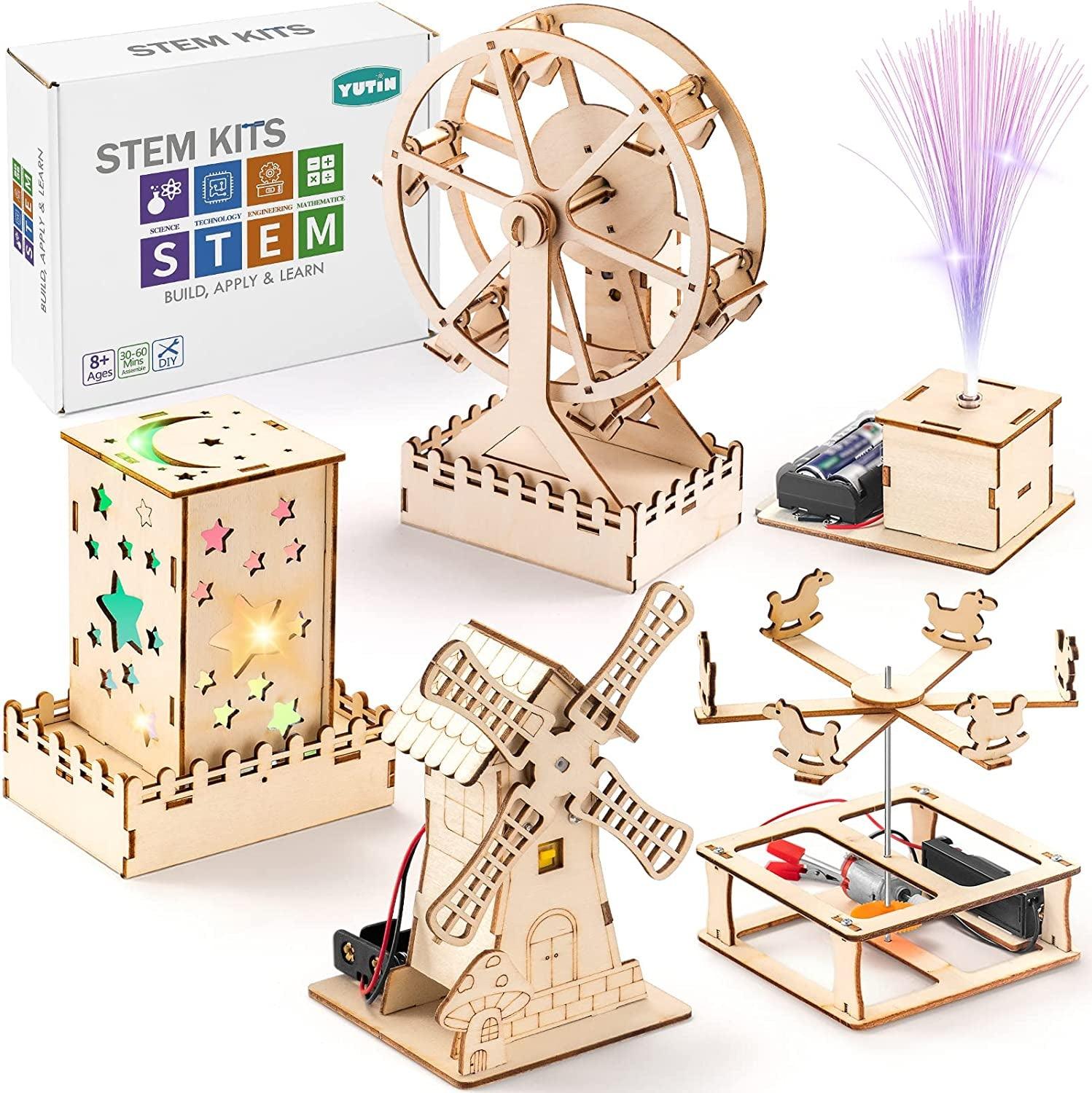 5 in 1 STEM Kits for Kids，Wood Craft Kit for for Boys Ages 8-12