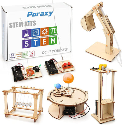 5 Set STEM Kit, Wooden Building Kits, Assembly 3D Puzzles, Educational DIY Toys, Science Experiment Projects