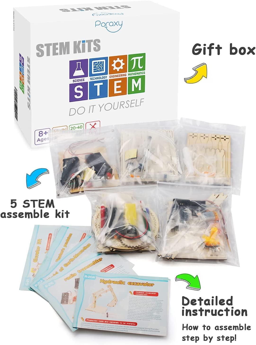 5 Set STEM Kit, Wooden Building Kits, Assembly 3D Puzzles, Educational DIY Toys, Science Experiment Projects WoodArtSupply