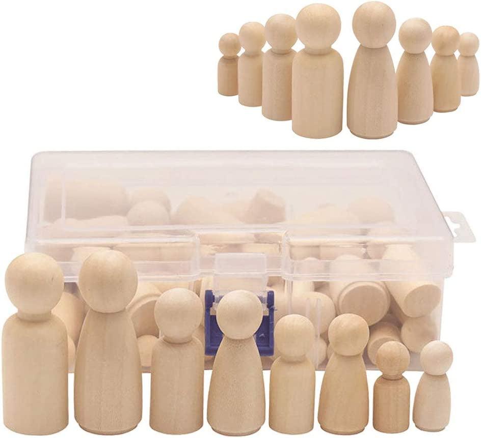 50 Pack Unfinished Wooden Peg Dolls, Peg People, Doll Bodies, Wooden Figures, Decorative Peg Doll People for Kids DIY WoodArtSupply