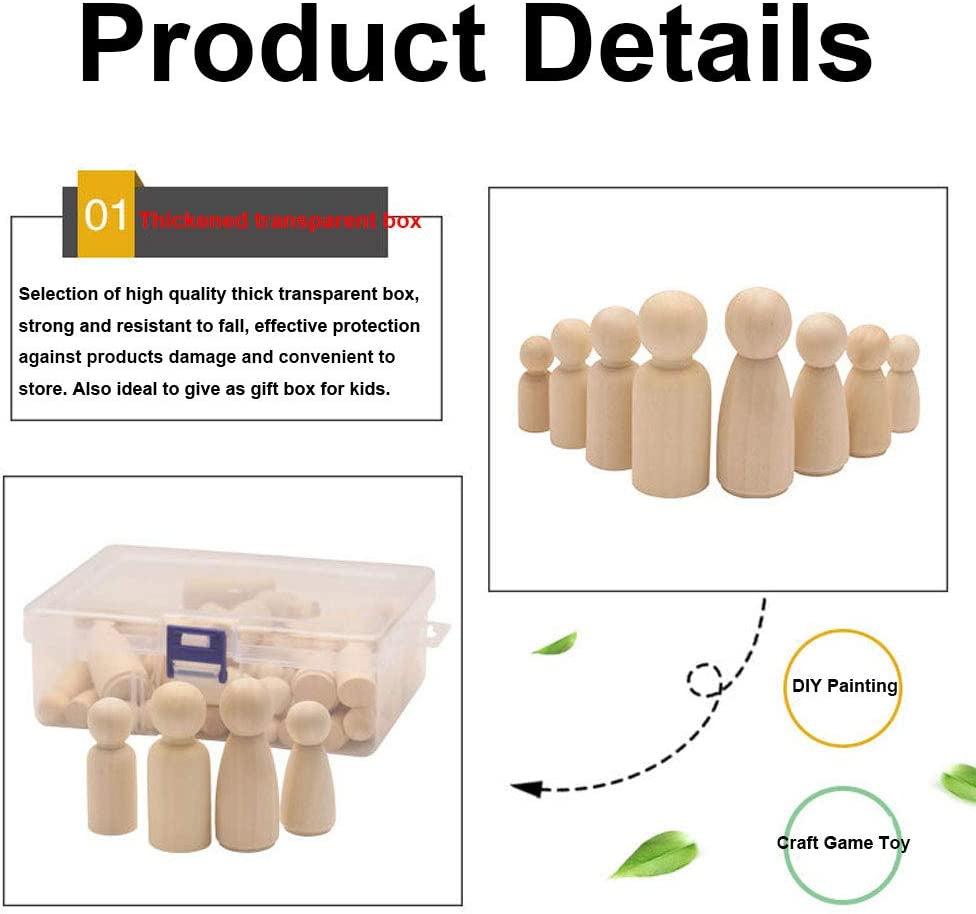 50 Pack Unfinished Wooden Peg Dolls, Peg People, Doll Bodies, Wooden Figures, Decorative Peg Doll People for Kids DIY WoodArtSupply