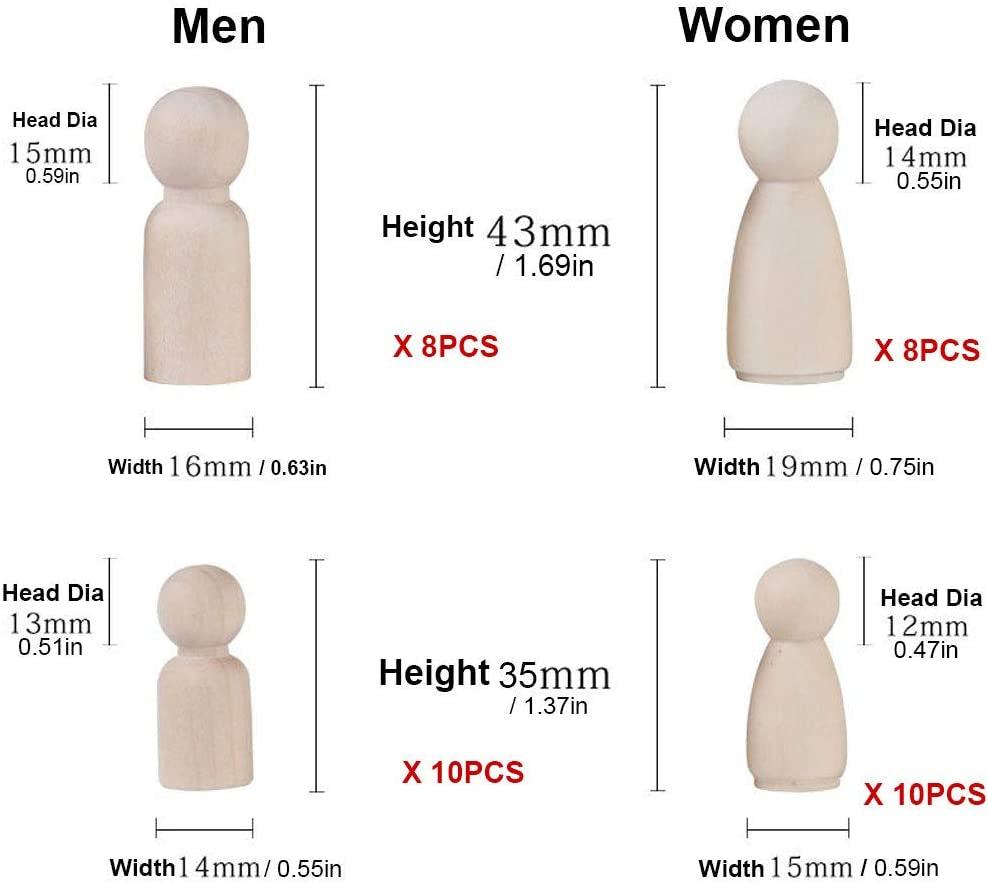 50 Pack Unfinished Wooden Peg Dolls, Peg People, Doll Bodies, Wooden Figures, Decorative Peg Doll People for Kids DIY WoodArtSupply