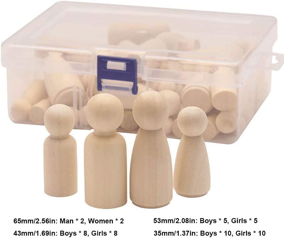 50 Pack Unfinished Wooden Peg Dolls, Peg People, Doll Bodies, Wooden Figures, Decorative Peg Doll People for Kids DIY WoodArtSupply