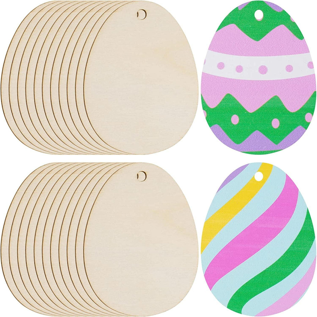 50 Pieces Easter Egg Wooden Cutout Unfinished Wood Ornaments DIY Crafts Cutouts Slices Painting Crafts WoodArtSupply