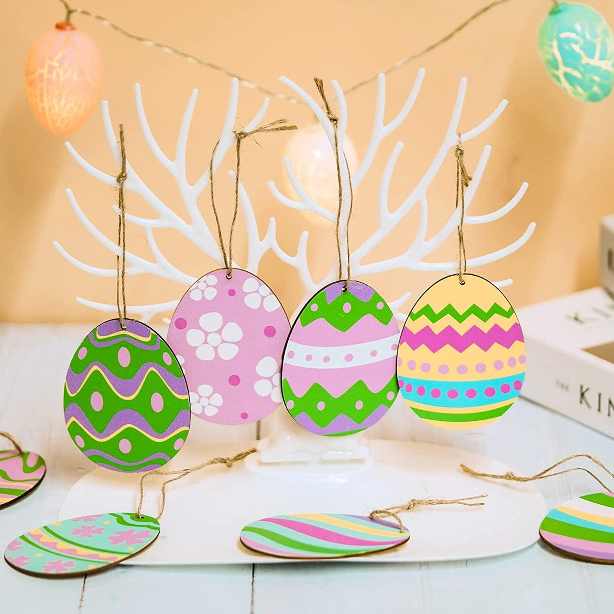 50 Pieces Easter Egg Wooden Cutout Unfinished Wood Ornaments DIY Crafts Cutouts Slices Painting Crafts WoodArtSupply