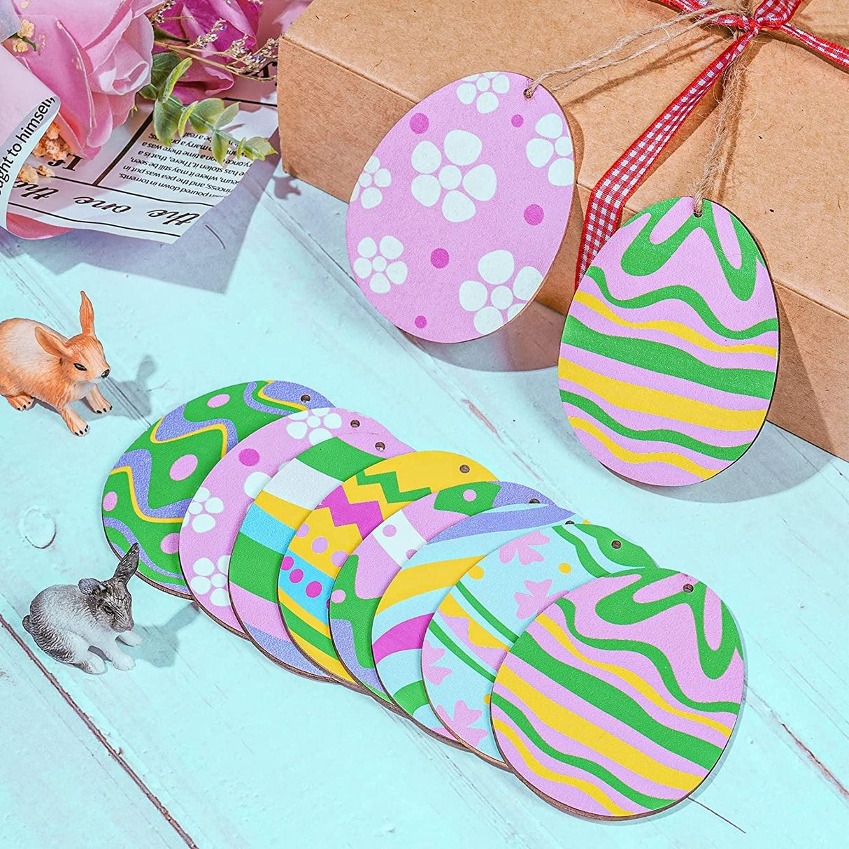 50 Pieces Easter Egg Wooden Cutout Unfinished Wood Ornaments DIY Crafts Cutouts Slices Painting Crafts WoodArtSupply