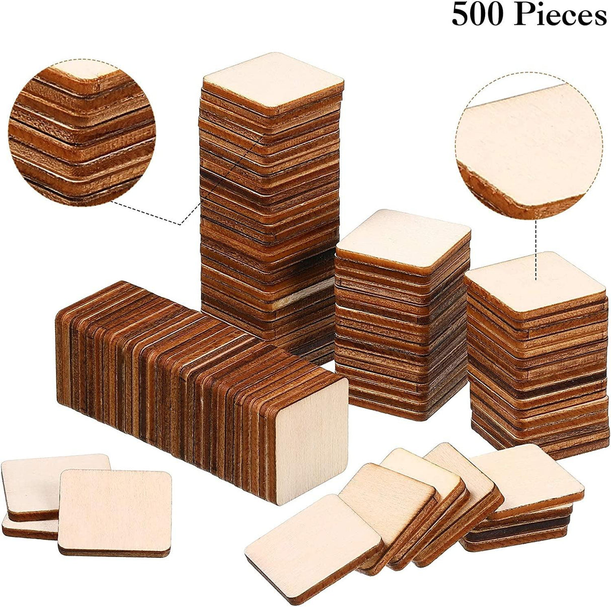 500 Pieces Unfinished Wood Blank Wood Squares round Corner Wooden Cutouts DIY Slices for Crafts , 1 X 1 Inch WoodArtSupply