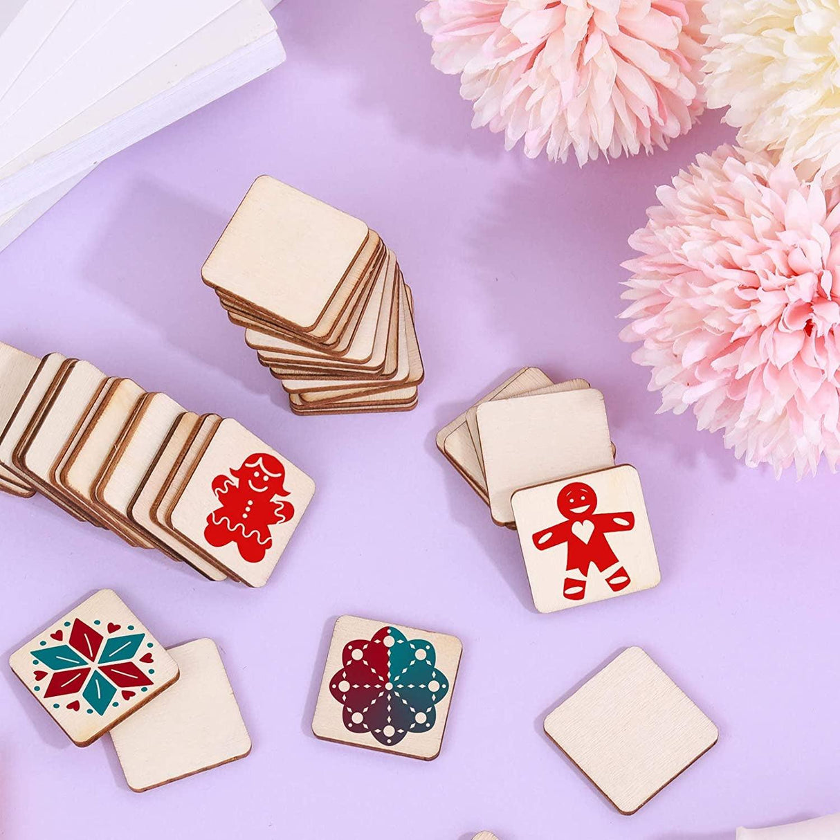 500 Pieces Unfinished Wood Blank Wood Squares round Corner Wooden Cutouts DIY Slices for Crafts , 1 X 1 Inch WoodArtSupply