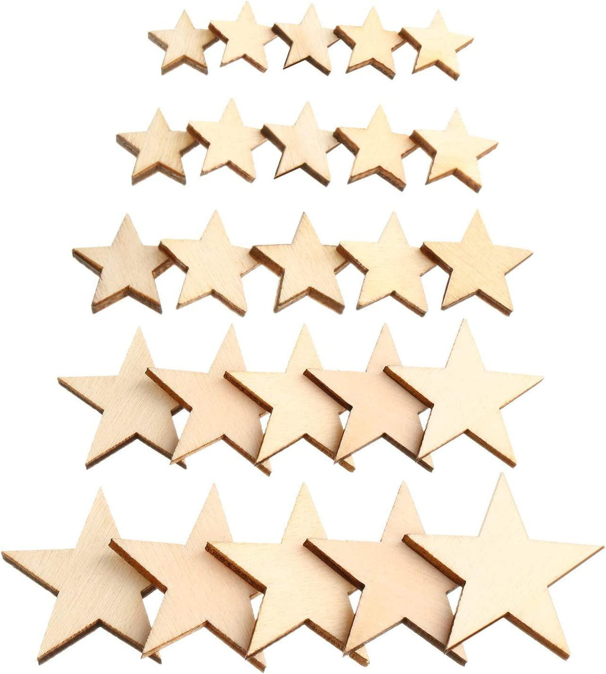 500 Pieces Wooden Star Slices Wood Cutouts Blank Star Shape Wood Unfinished Star Ornaments DIY Supplies, 5 Sizes WoodArtSupply