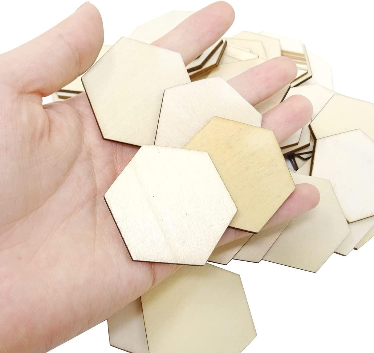 50PCS 50Mm/2Inch Hexagon Blank Unfinished Wood Slices for DIY Crafts, Home Decoration, Games WoodArtSupply