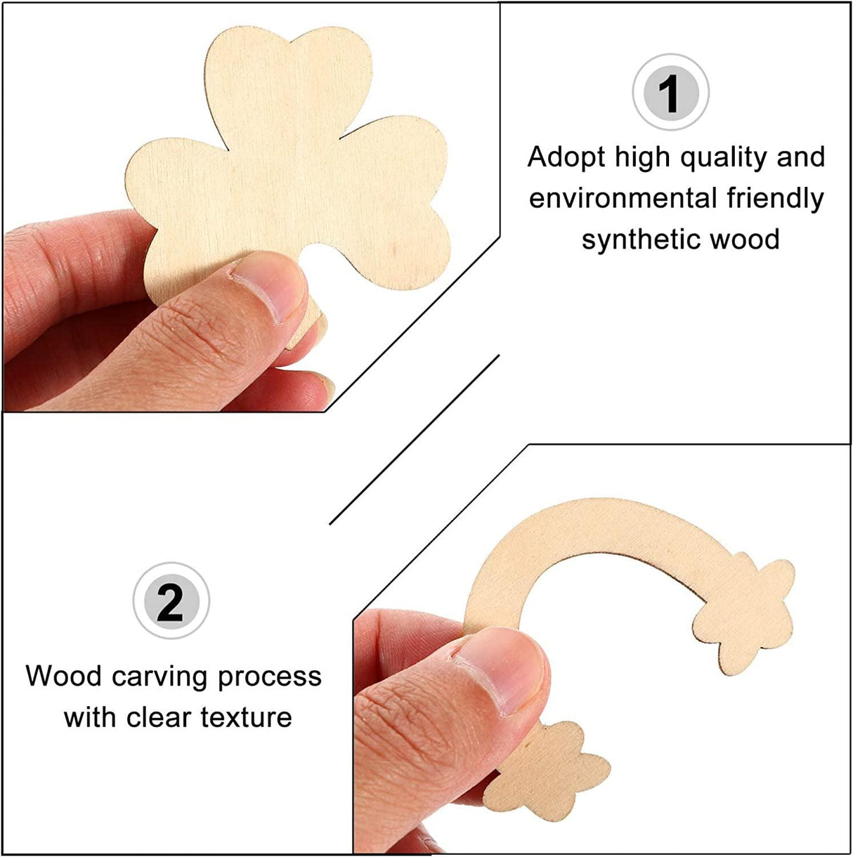 50Pcs St. Patricks Day Unfinished Wooden Blank Wooden Shamrock Horseshoe Rainbow Wood Cutouts WoodArtSupply